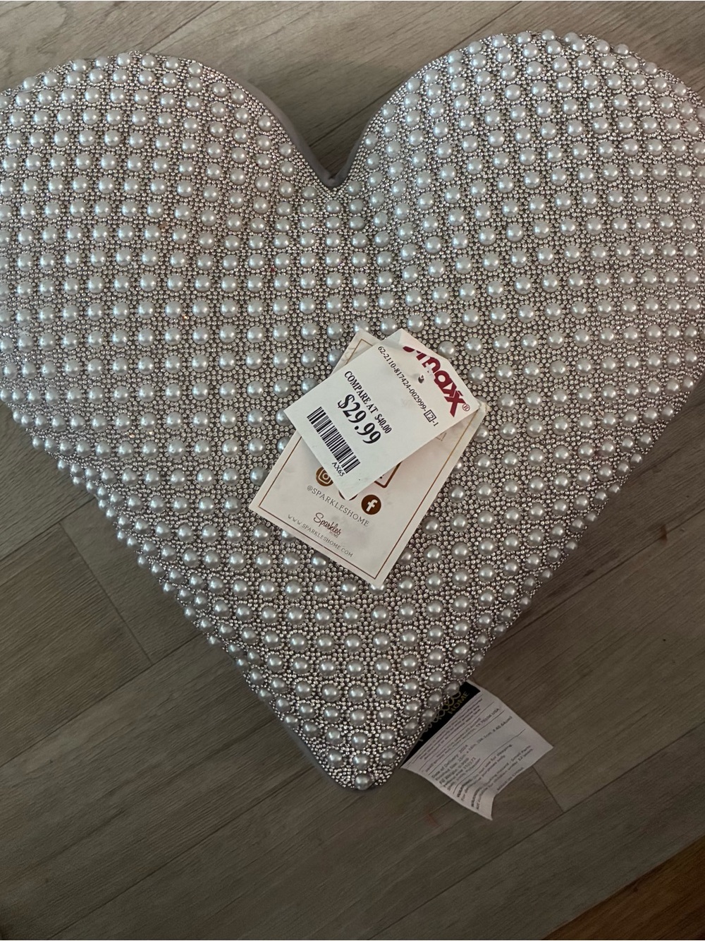 T.J.Maxx Silver Pearl-Embellished Heart Accent Pillow